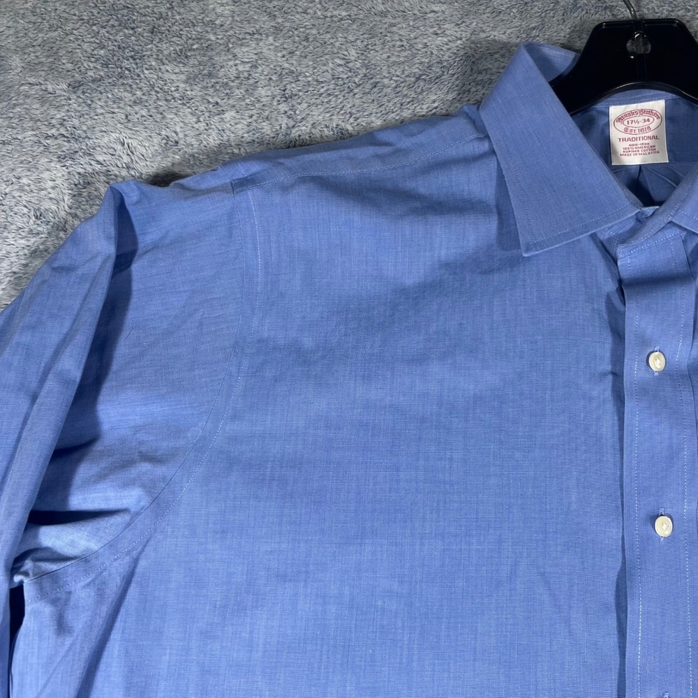 Brooks Brothers Traditional Fit Non-Iron Supima Cotton Blue Dress Shirt 17.5-34 - Picture 3 of 16